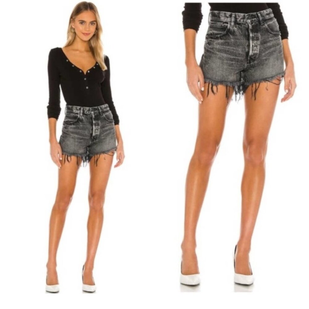 MOUSSY Vintage High Rise Button Fly Perrysburg Shorts in Light Black